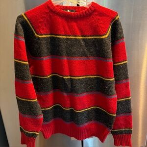 Hunt Club red gray blue stripes WOOL Sweater Preppy College Academic mens Large